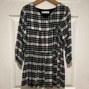 Zara Black & White Dupplin Plaid 3/4 Sleeve Surplice Neckline Mini Dress Size 8